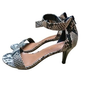 Stylish Snakeskin Print Ankle Strap Kitten Heel‎ Sandals Women's Shoes Size 9